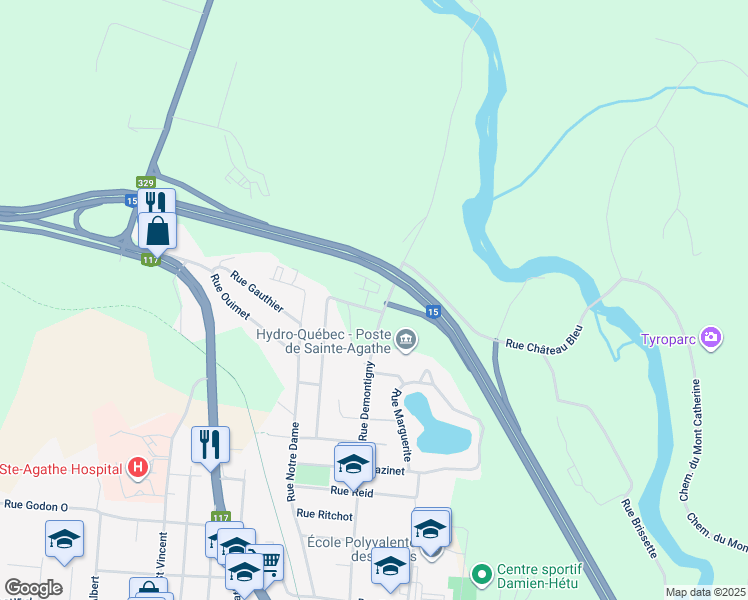 map of restaurants, bars, coffee shops, grocery stores, and more near 74 Rue Saint-Jacques in Sainte-Agathe-des-Monts