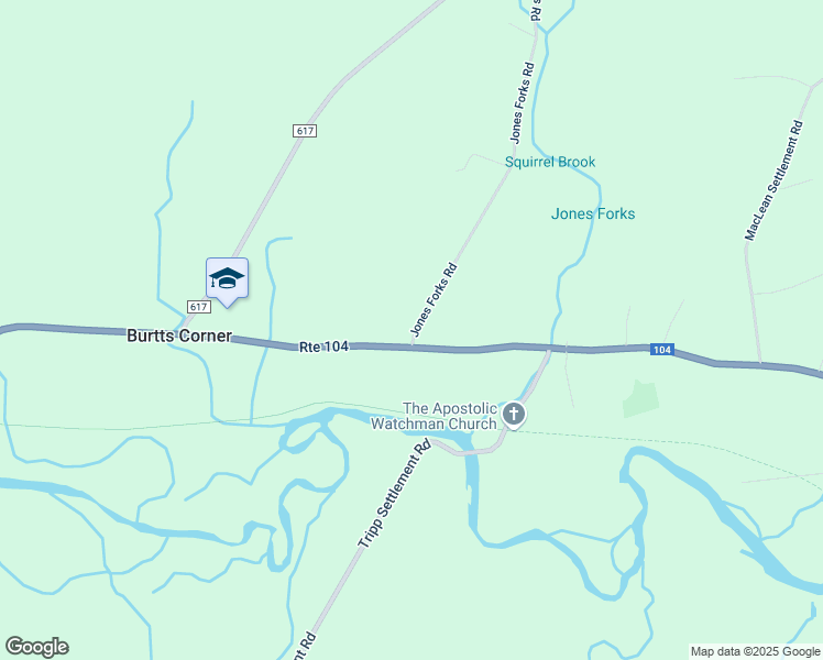 map of restaurants, bars, coffee shops, grocery stores, and more near 1 Jones Forks Road in Burtts Corner