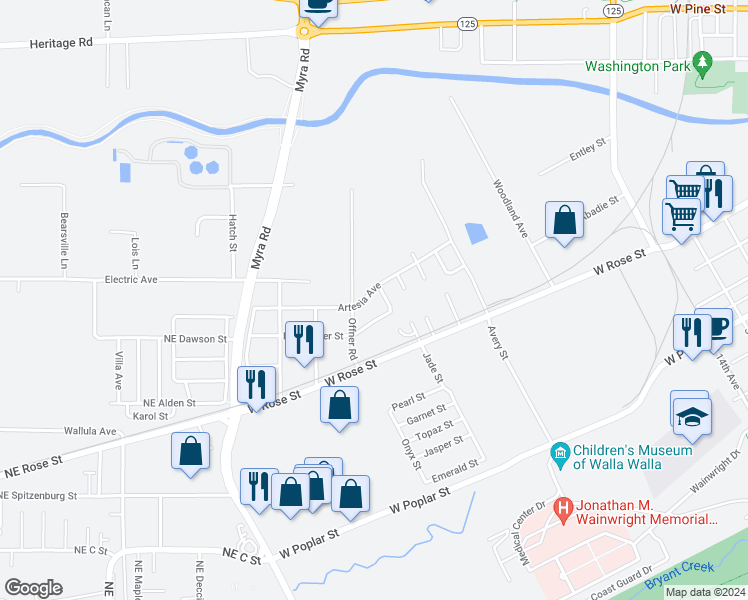 map of restaurants, bars, coffee shops, grocery stores, and more near 1479 Artesia Avenue in Walla Walla