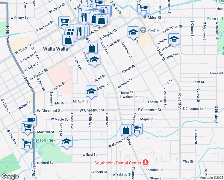map of restaurants, bars, coffee shops, grocery stores, and more near 526 South 2nd Avenue in Walla Walla