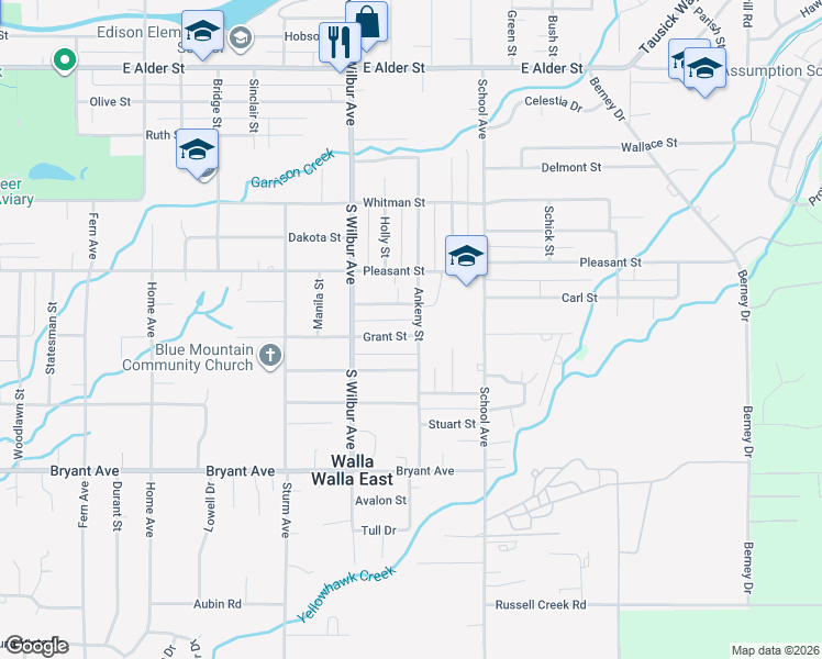 map of restaurants, bars, coffee shops, grocery stores, and more near 824 Ankeny Street in Walla Walla
