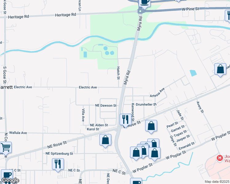 map of restaurants, bars, coffee shops, grocery stores, and more near 87 Electric Avenue in Walla Walla
