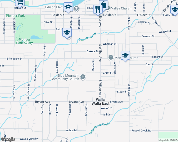 map of restaurants, bars, coffee shops, grocery stores, and more near 1311 Grant Street in Walla Walla