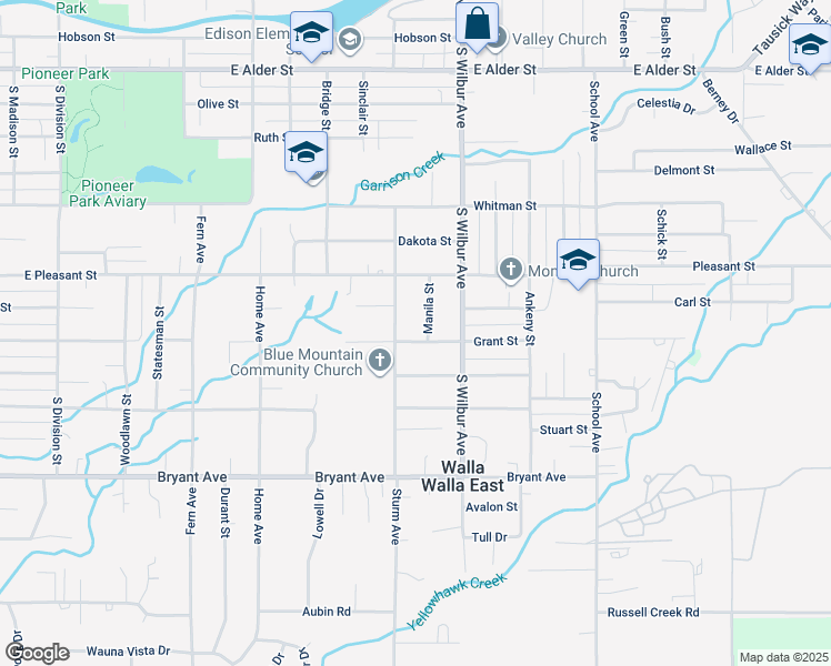 map of restaurants, bars, coffee shops, grocery stores, and more near 1311 Grant Street in Walla Walla