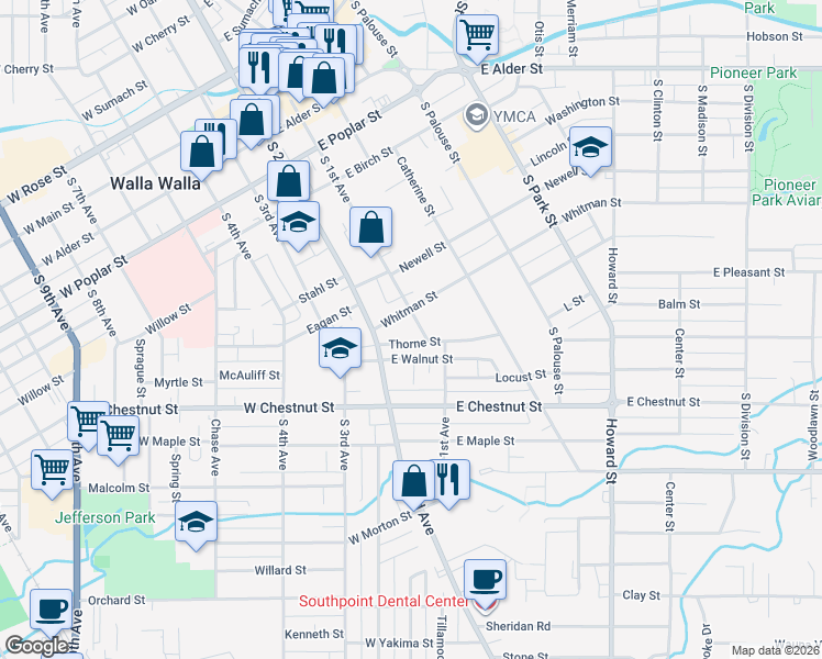map of restaurants, bars, coffee shops, grocery stores, and more near 516 South 1st Avenue in Walla Walla