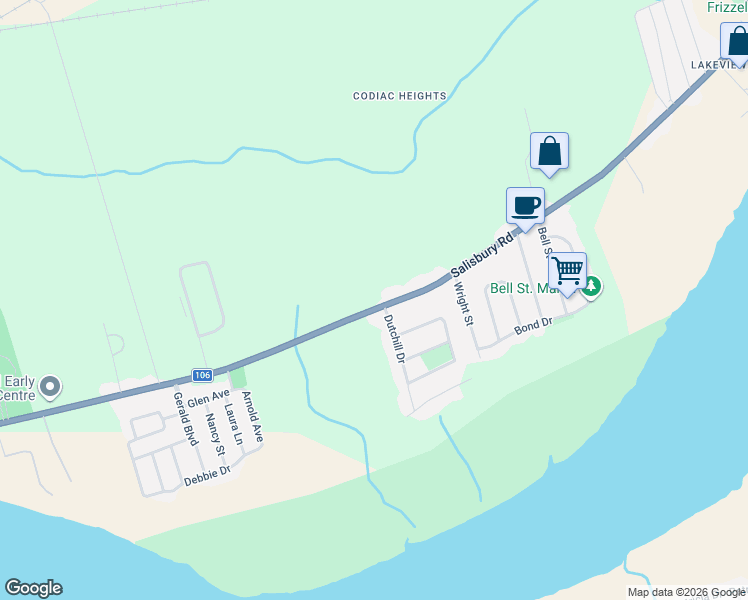 map of restaurants, bars, coffee shops, grocery stores, and more near 819 Salisbury Road in Moncton