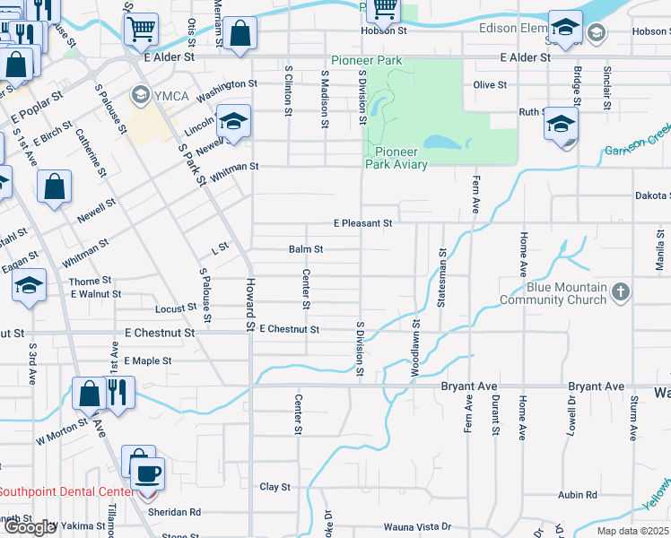map of restaurants, bars, coffee shops, grocery stores, and more near 633 Juniper Street in Walla Walla