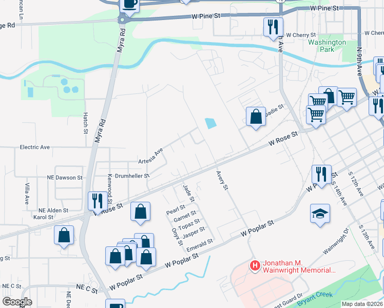 map of restaurants, bars, coffee shops, grocery stores, and more near 233 Bennett Street in Walla Walla