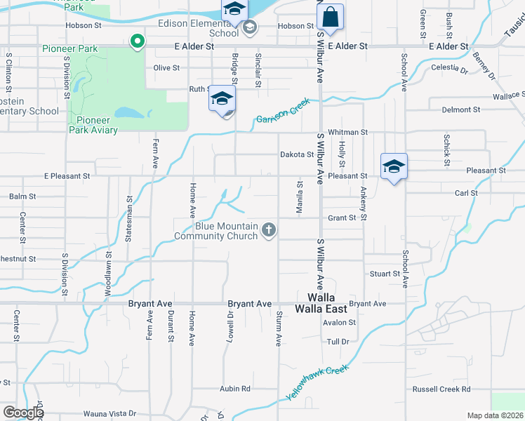map of restaurants, bars, coffee shops, grocery stores, and more near 1237 Grant Street in Walla Walla