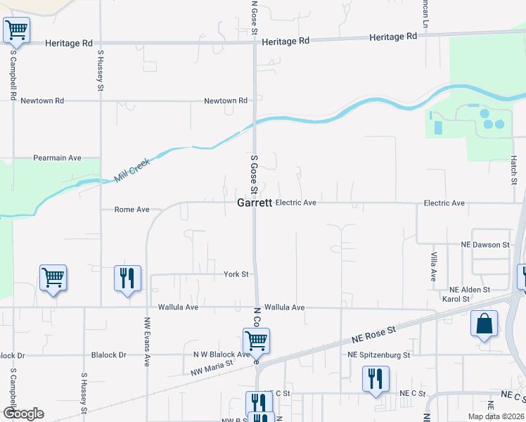 map of restaurants, bars, coffee shops, grocery stores, and more near 821 Electric Avenue in Walla Walla