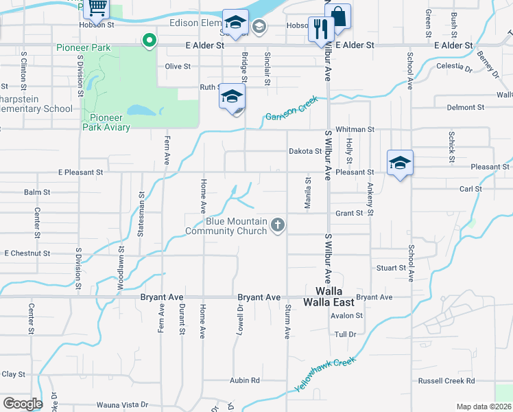 map of restaurants, bars, coffee shops, grocery stores, and more near 1231 Grant Street in Walla Walla
