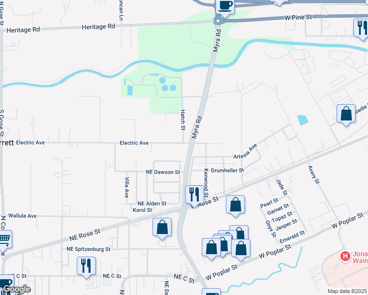 map of restaurants, bars, coffee shops, grocery stores, and more near 87 Electric Avenue in Walla Walla
