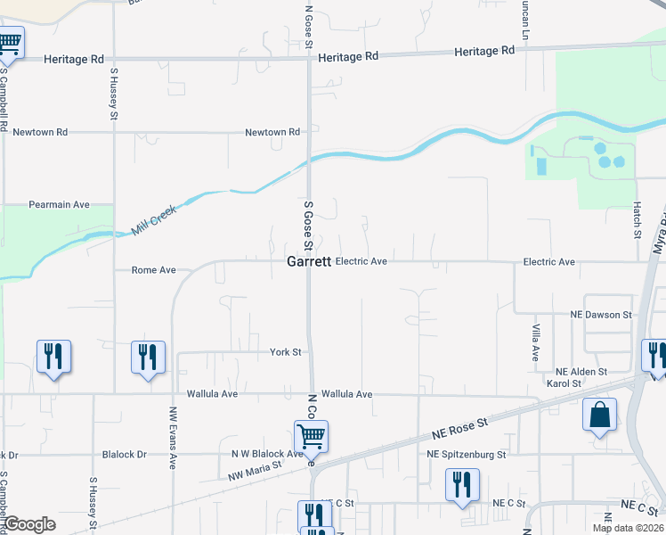 map of restaurants, bars, coffee shops, grocery stores, and more near 821 Electric Avenue in Walla Walla