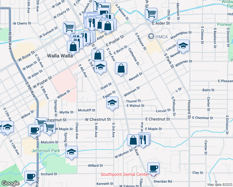 map of restaurants, bars, coffee shops, grocery stores, and more near 508 South 2nd Avenue in Walla Walla