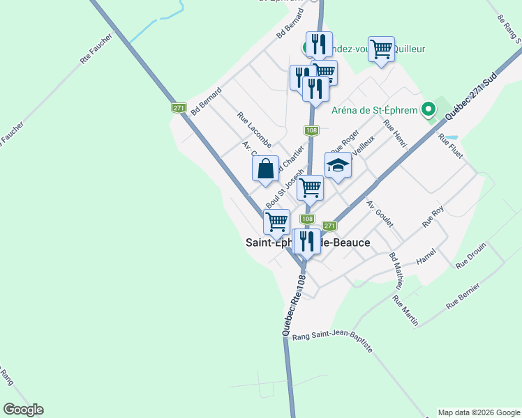 map of restaurants, bars, coffee shops, grocery stores, and more near 89 Québec 271 Nord in Saint-Éphrem-de-Beauce