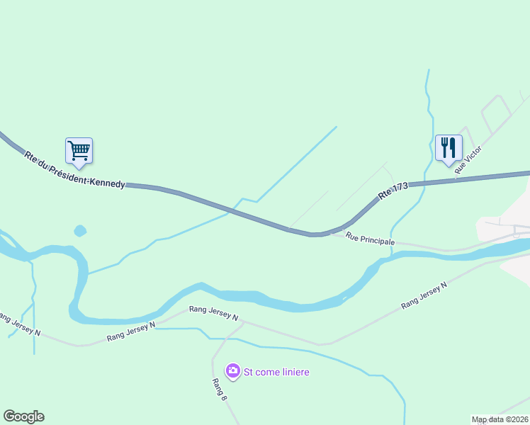 map of restaurants, bars, coffee shops, grocery stores, and more near 1023 Route du Président-Kennedy in Saint-Côme-Linière