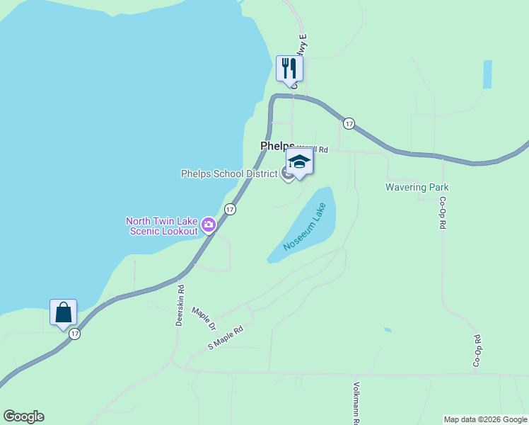 map of restaurants, bars, coffee shops, grocery stores, and more near 4401 Old School Road in Vilas