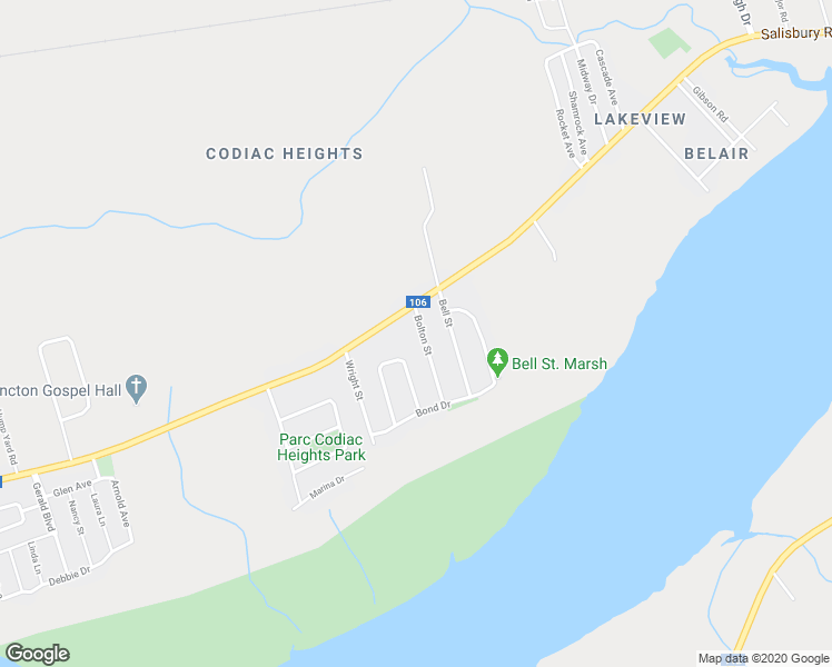 map of restaurants, bars, coffee shops, grocery stores, and more near 10 Bolton Street in Moncton
