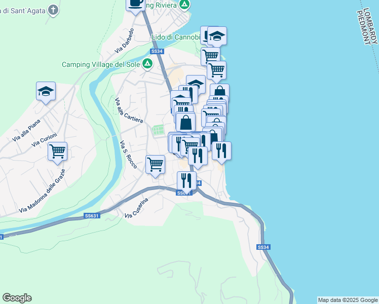 map of restaurants, bars, coffee shops, grocery stores, and more near in Cannobio