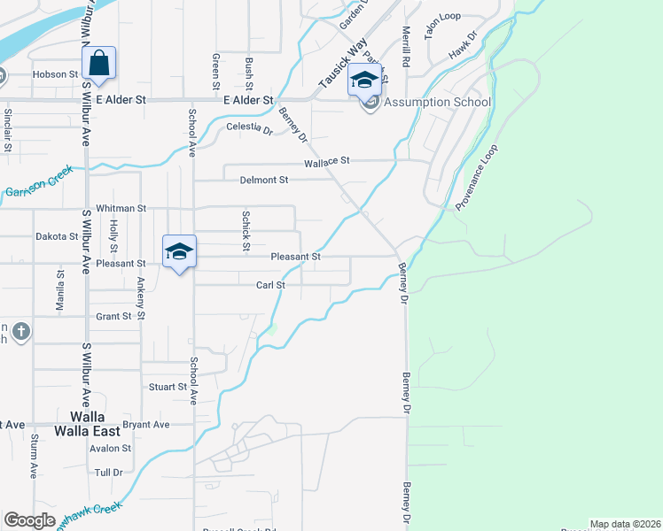map of restaurants, bars, coffee shops, grocery stores, and more near 2018 Pleasant Street in Walla Walla