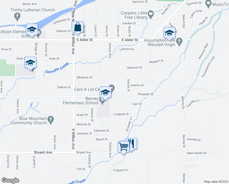 map of restaurants, bars, coffee shops, grocery stores, and more near in Walla Walla