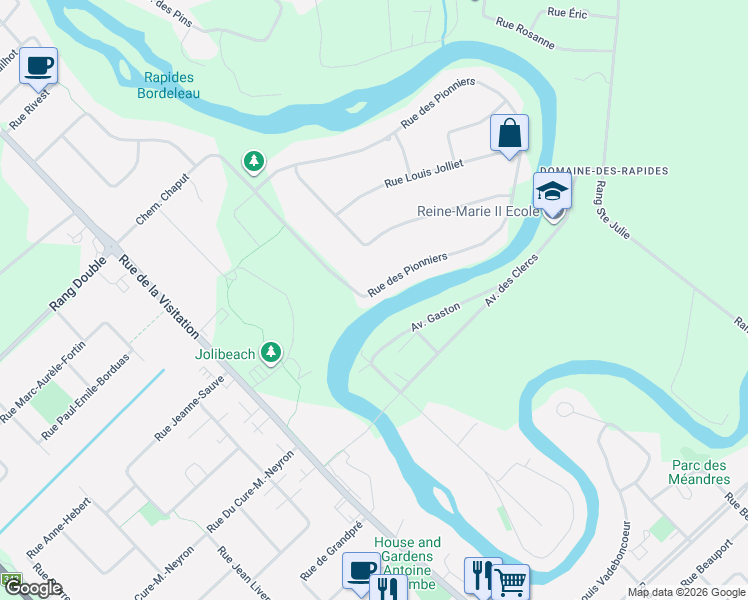 map of restaurants, bars, coffee shops, grocery stores, and more near 107 Rue des Pionniers in Saint-Charles-Borromée