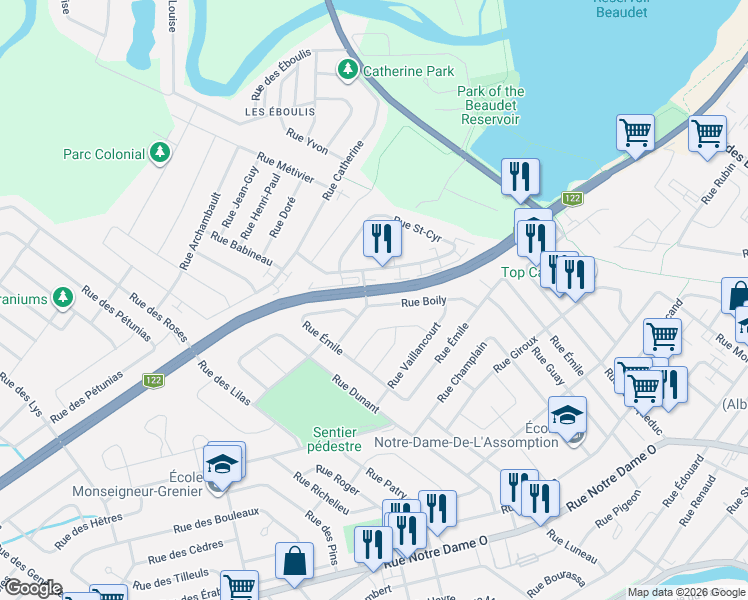 map of restaurants, bars, coffee shops, grocery stores, and more near 309 Rue Boily in Victoriaville