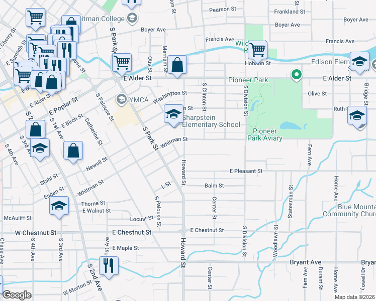 map of restaurants, bars, coffee shops, grocery stores, and more near 517 Craig Street in Walla Walla