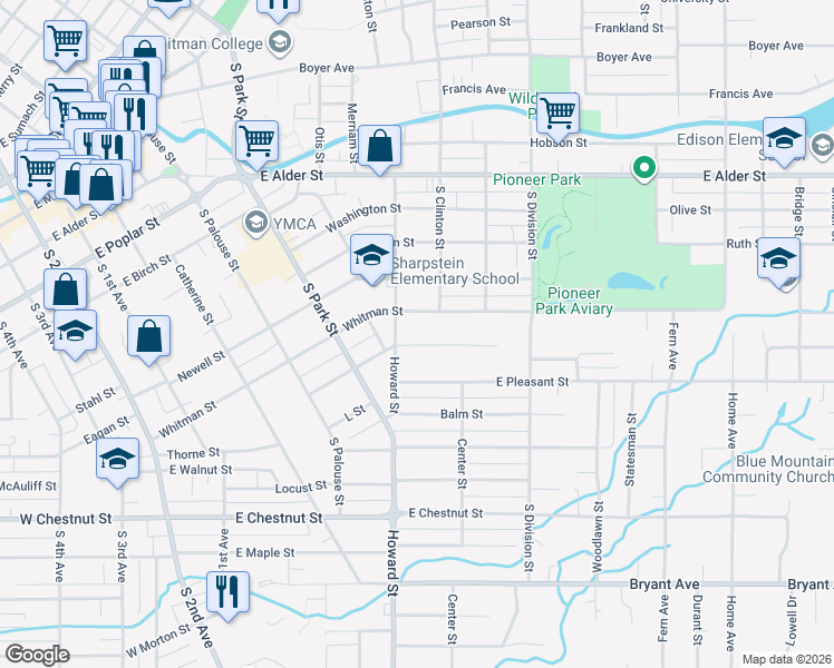 map of restaurants, bars, coffee shops, grocery stores, and more near 517 Craig Street in Walla Walla