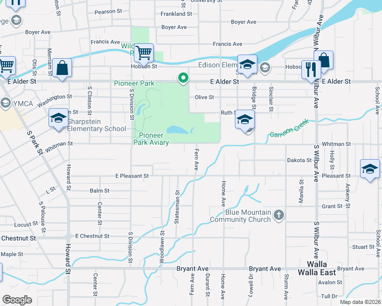 map of restaurants, bars, coffee shops, grocery stores, and more near 511 Bryans Lane in Walla Walla