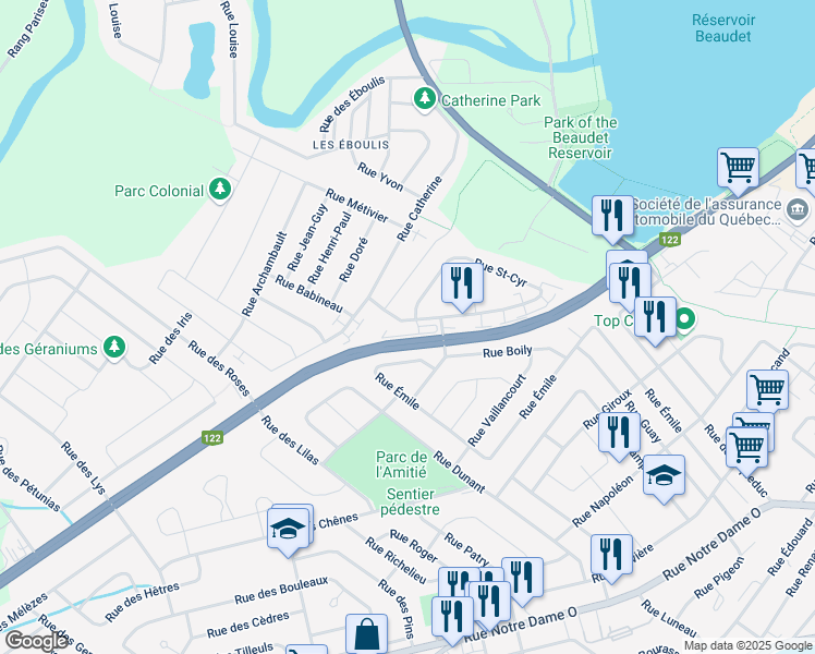 map of restaurants, bars, coffee shops, grocery stores, and more near 64 Rue Saint Cyr in Victoriaville