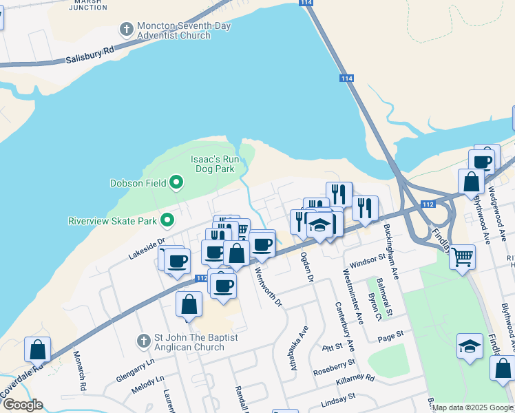 map of restaurants, bars, coffee shops, grocery stores, and more near 5 Suffolk Street in Riverview