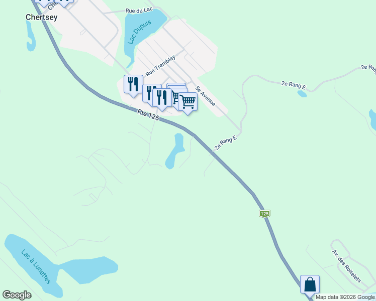 map of restaurants, bars, coffee shops, grocery stores, and more near 125 Rue Hamelin in Chertsey