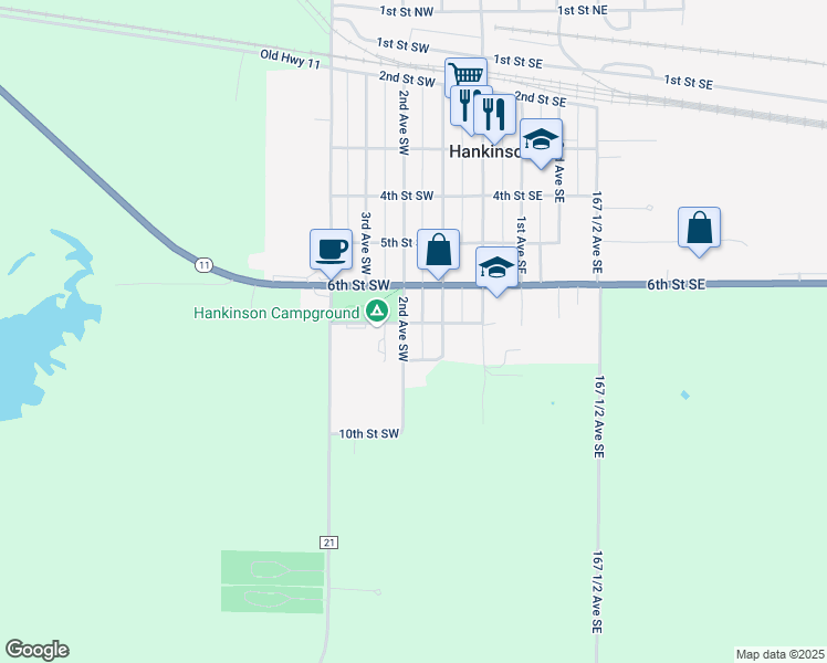 map of restaurants, bars, coffee shops, grocery stores, and more near 252-298 7th Street Southwest in Hankinson