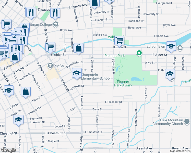 map of restaurants, bars, coffee shops, grocery stores, and more near 707 Newell Street in Walla Walla