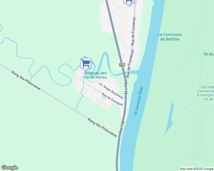 map of restaurants, bars, coffee shops, grocery stores, and more near Rue Roger Boudreau in Lanaudière
