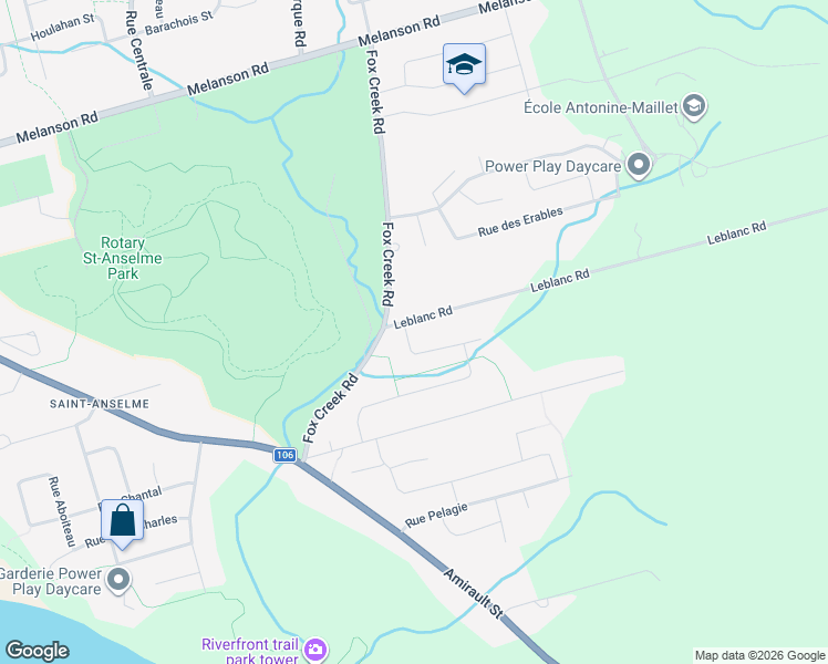 map of restaurants, bars, coffee shops, grocery stores, and more near 368 Fox Creek Road in Dieppe