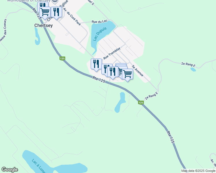 map of restaurants, bars, coffee shops, grocery stores, and more near 151 2e Rang Ouest in Chertsey