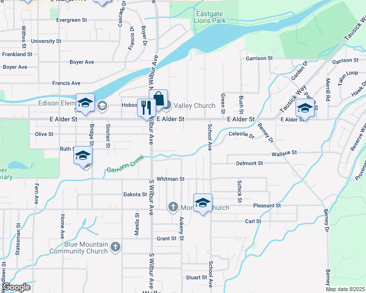 map of restaurants, bars, coffee shops, grocery stores, and more near 325 Kathleen Place in Walla Walla