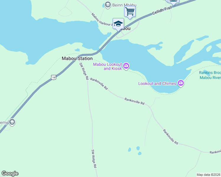 map of restaurants, bars, coffee shops, grocery stores, and more near 53 Rankinville Road in Mabou