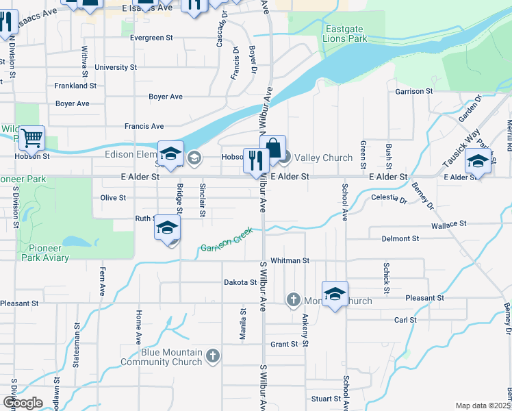 map of restaurants, bars, coffee shops, grocery stores, and more near 342 South Wilbur Avenue in Walla Walla