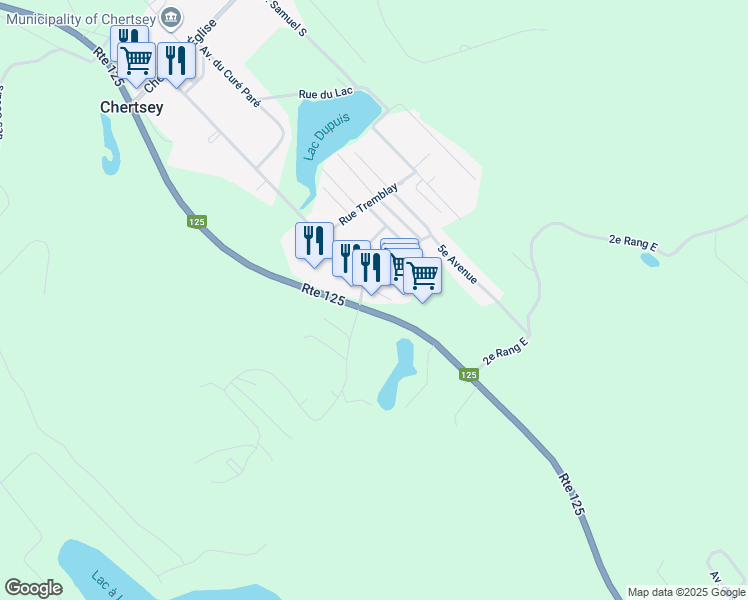map of restaurants, bars, coffee shops, grocery stores, and more near 7120 Québec 125 in Chertsey