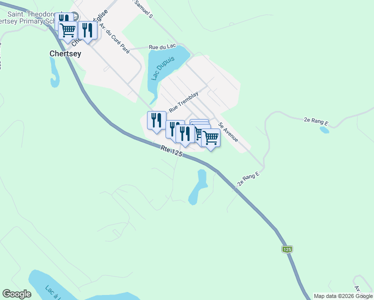 map of restaurants, bars, coffee shops, grocery stores, and more near 7120 Québec 125 in Chertsey