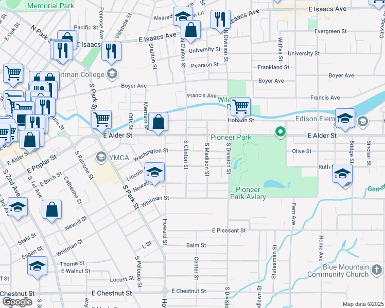 map of restaurants, bars, coffee shops, grocery stores, and more near 710 Washington Street in Walla Walla