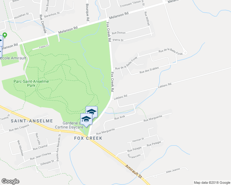 map of restaurants, bars, coffee shops, grocery stores, and more near 368 Fox Creek Road in Dieppe