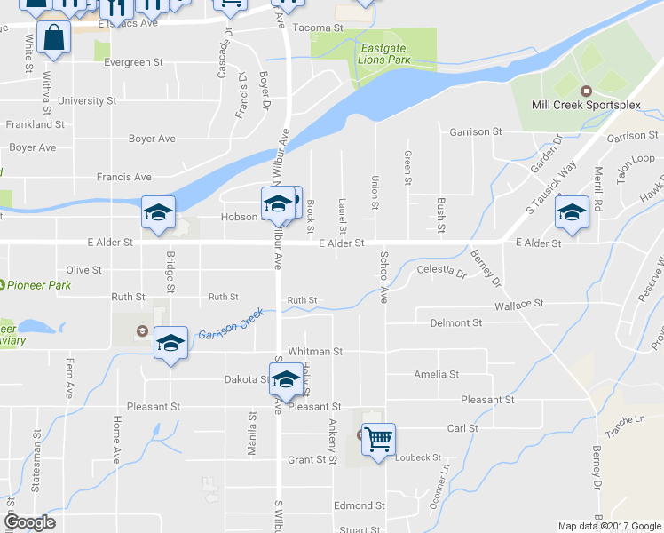 map of restaurants, bars, coffee shops, grocery stores, and more near 325 Kathleen Place in Walla Walla