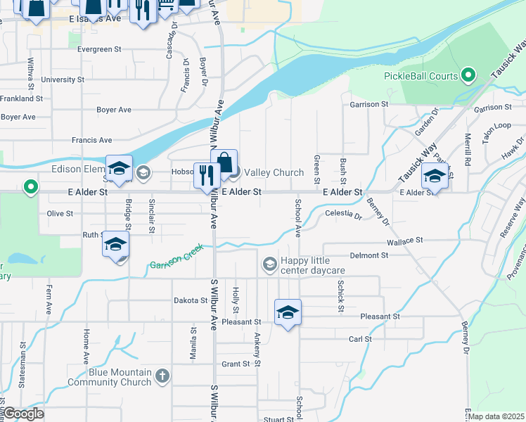 map of restaurants, bars, coffee shops, grocery stores, and more near 325 Kathleen Place in Walla Walla