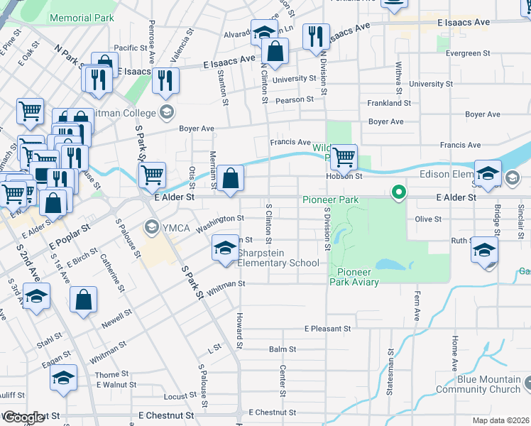 map of restaurants, bars, coffee shops, grocery stores, and more near 710 Washington Street in Walla Walla