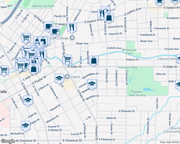 map of restaurants, bars, coffee shops, grocery stores, and more near 532 Washington Street in Walla Walla