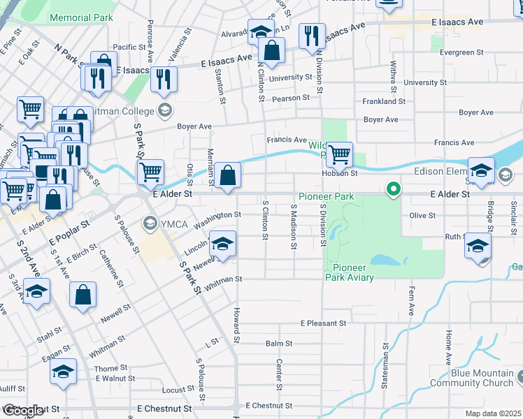map of restaurants, bars, coffee shops, grocery stores, and more near 710 Washington Street in Walla Walla